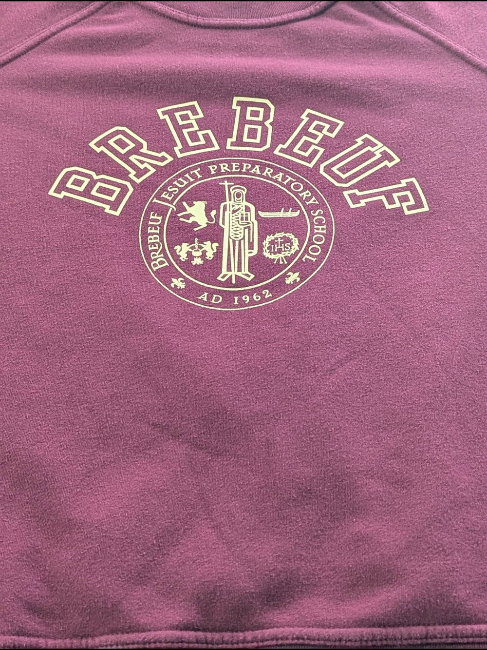 League Brand Brebeuf Jesuit Prep Sweatshirt Maroon Crewneck Graphic Pullover